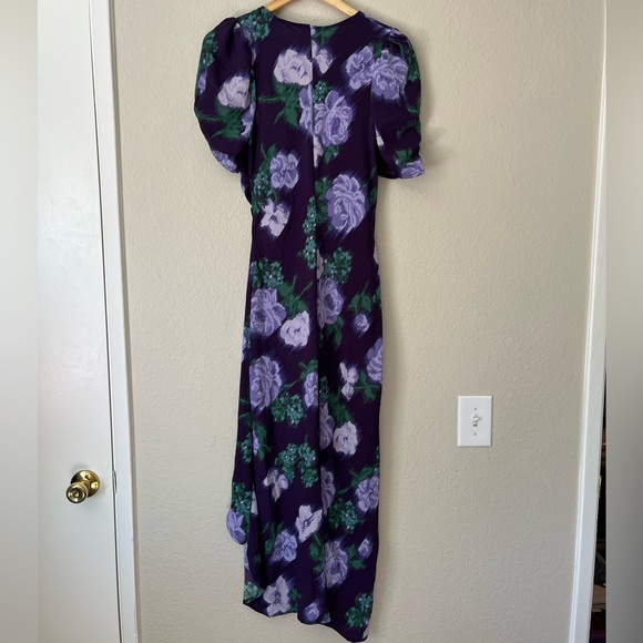 NWT A New Day Purple Floral Ruched Puff Sleeve High Low Midi Dress Women’s M - Picture 7 of 7